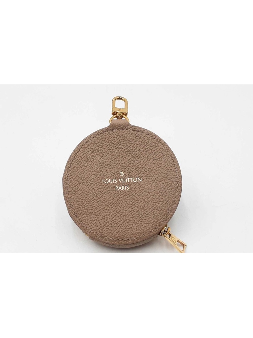 LOUIS VUITTON Taupe Round Leather Coin Case with Gold Hardware